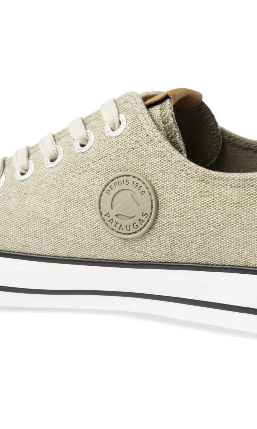 Light khaki canvas sneakers with toe cap