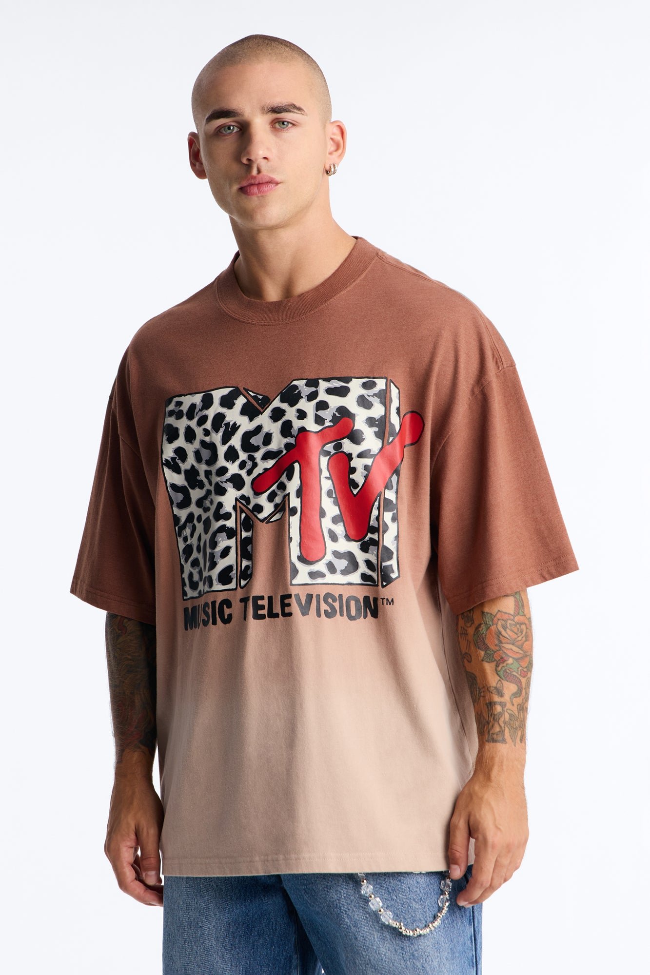 MTV Leopard Logo Vintage Oversized Short Sleeve Tee