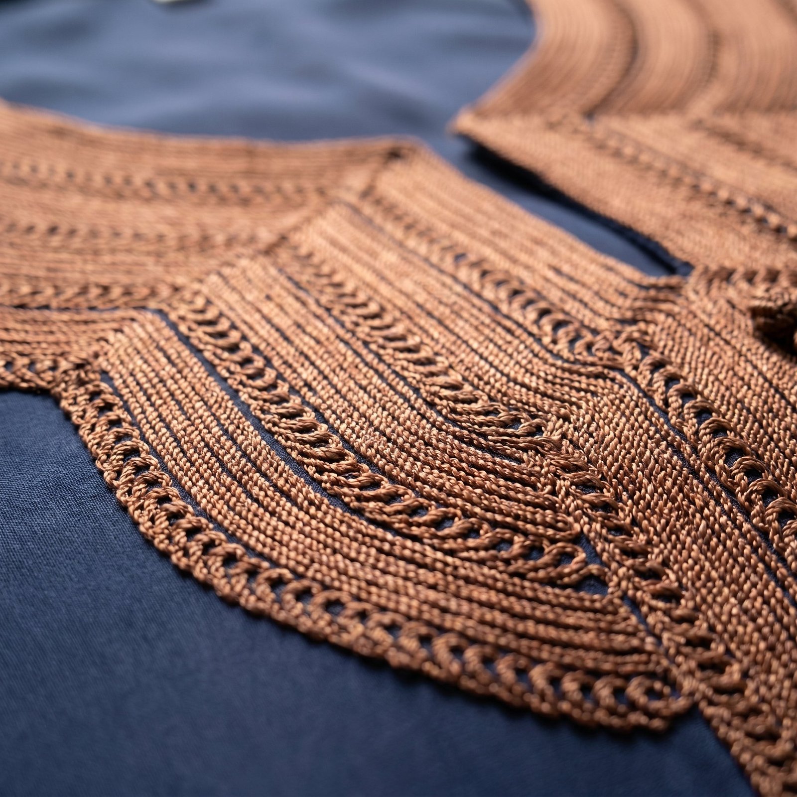 Navy Blue Caftan with Brown Sfifa