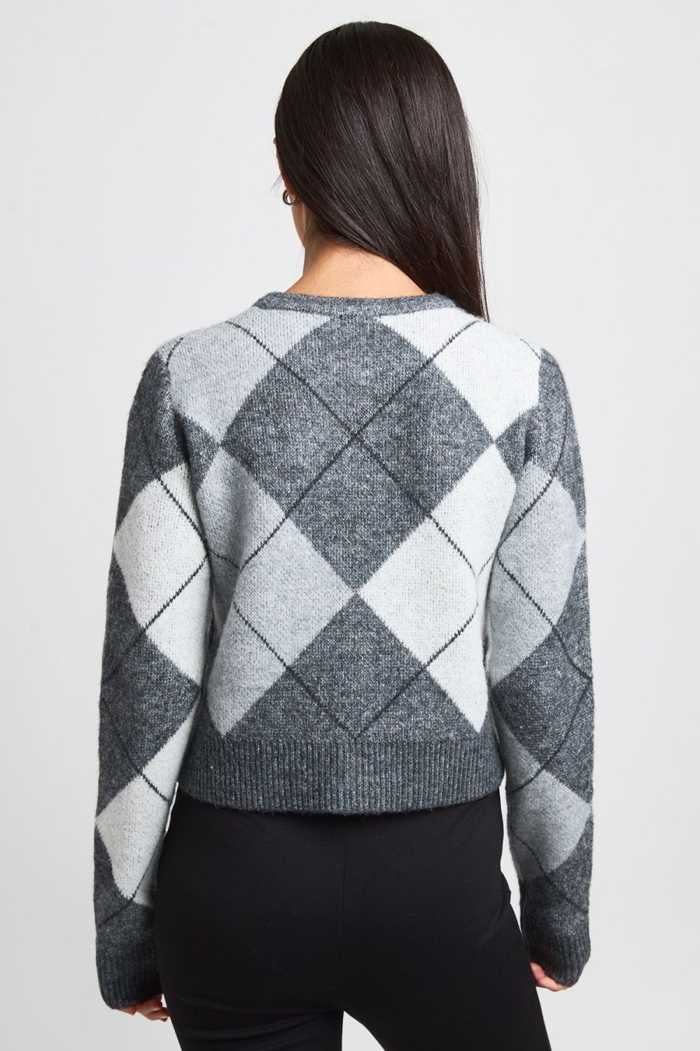 Grey cropped argyle cardigan
