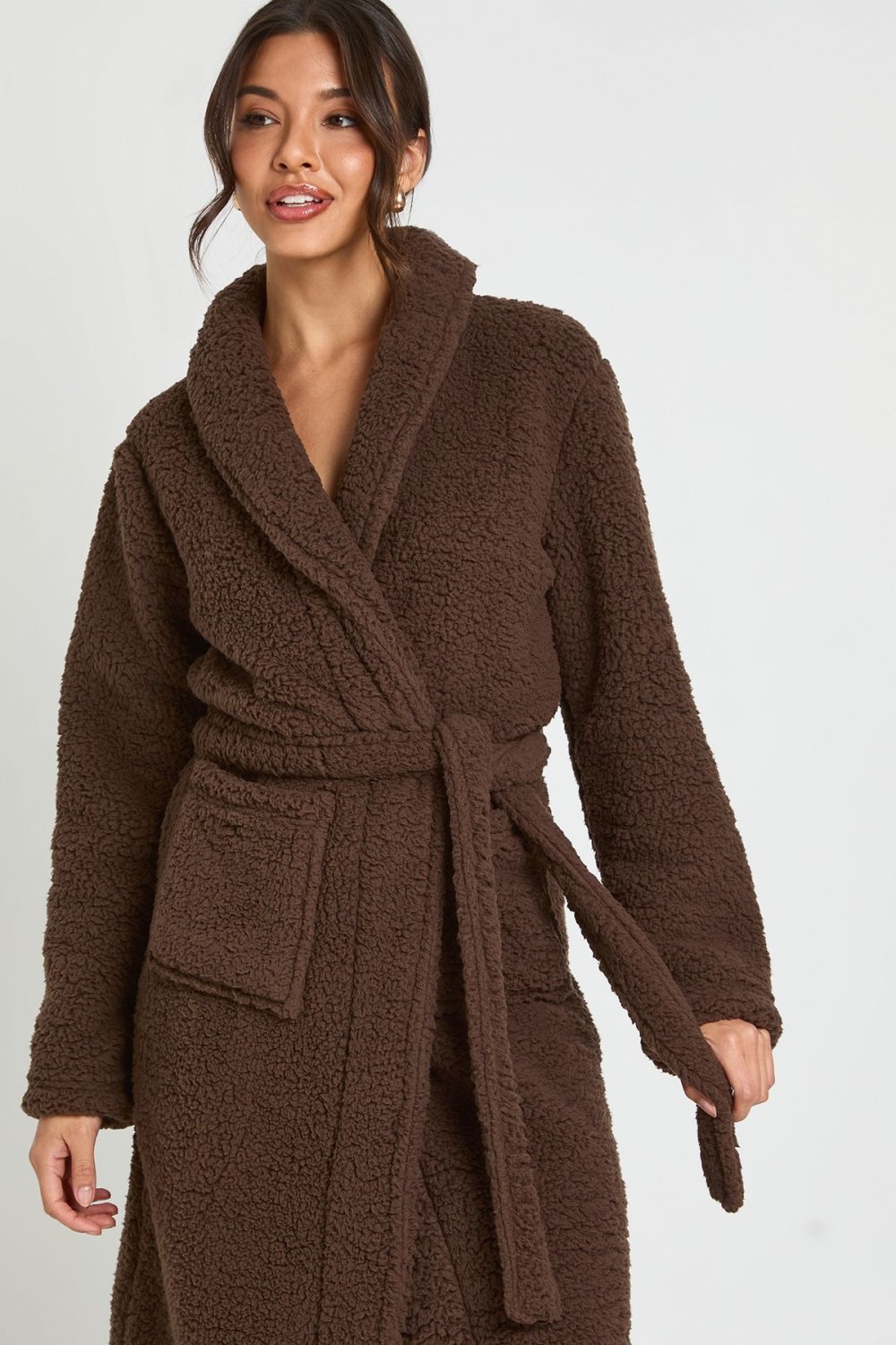 Robe de chambre longue en polaire chocolat