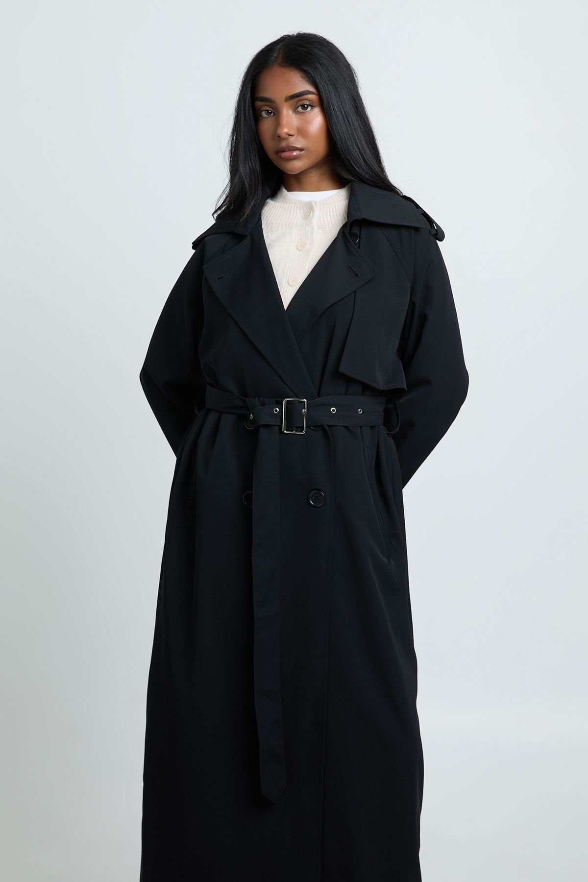 Trench long oversize à double boutonnage