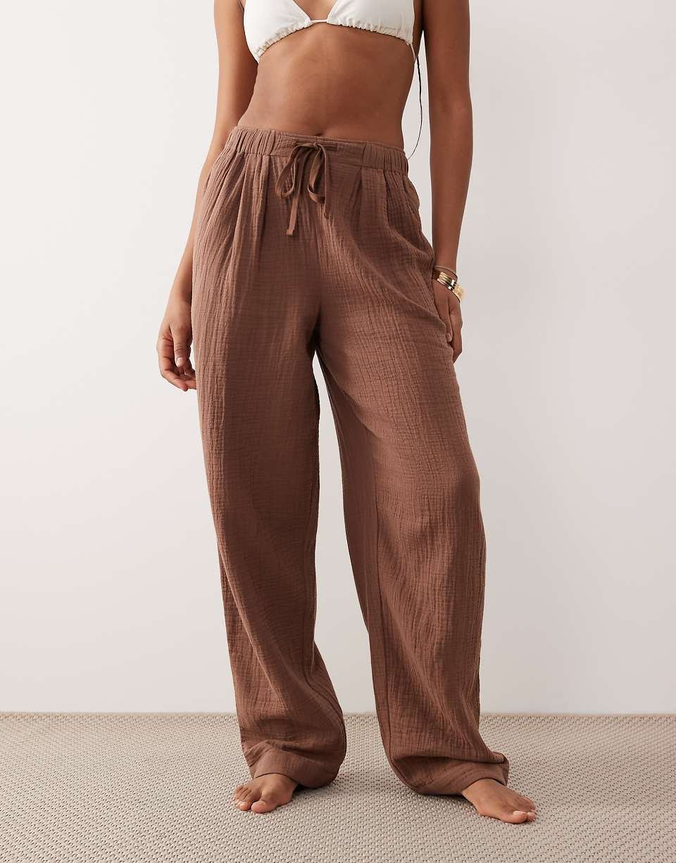 ASOS DESIGN Tall - Callie - Serwal plage mnfoukh b gaze - Moka