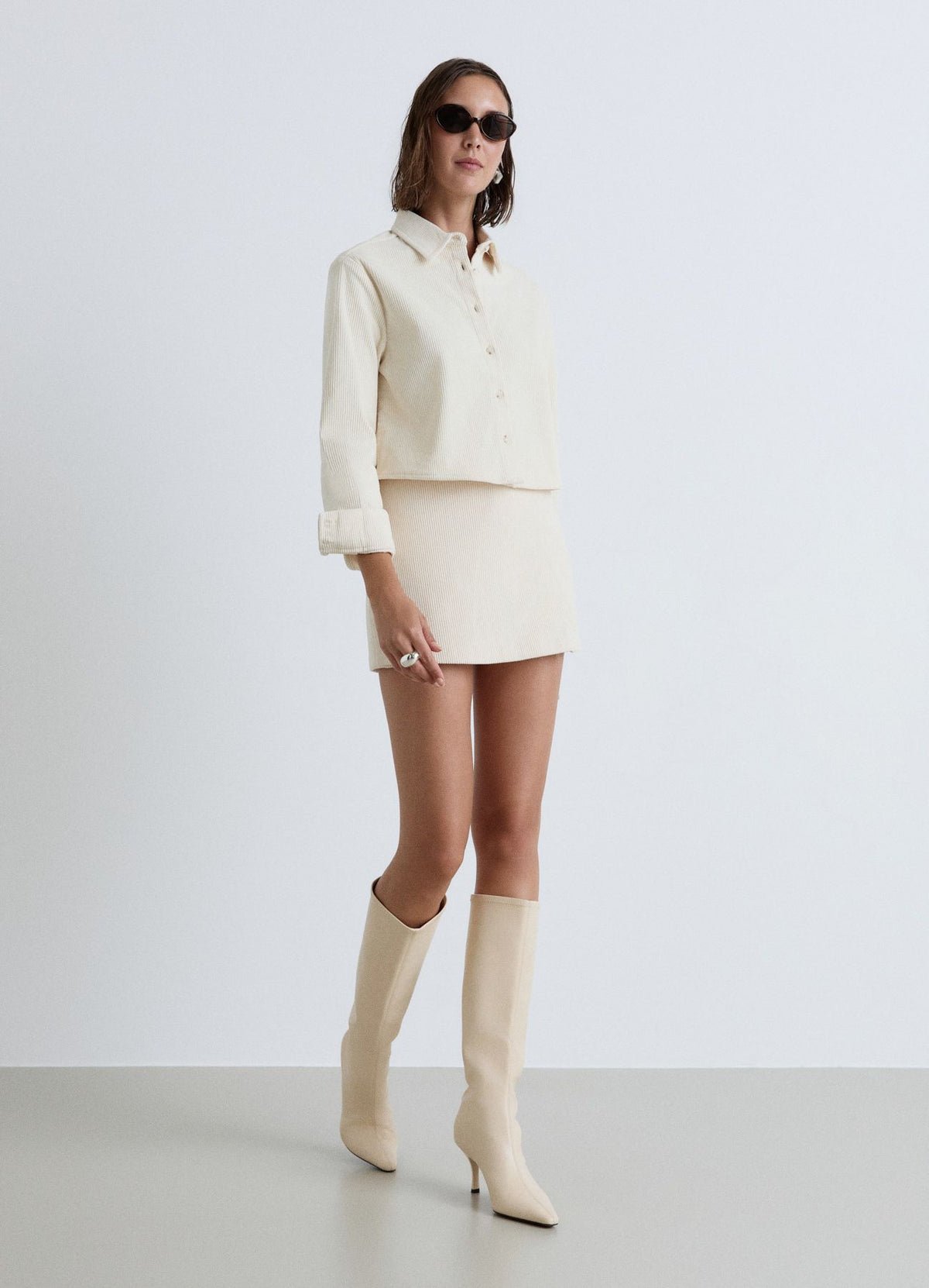 Chemise courte en maille côtelée