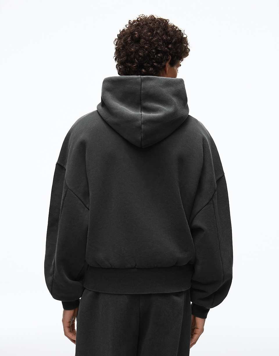 Sweat à capuche coupe carrée - Noir délavé