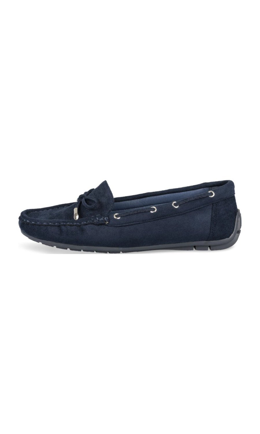 Navy faux suede loafers with bow