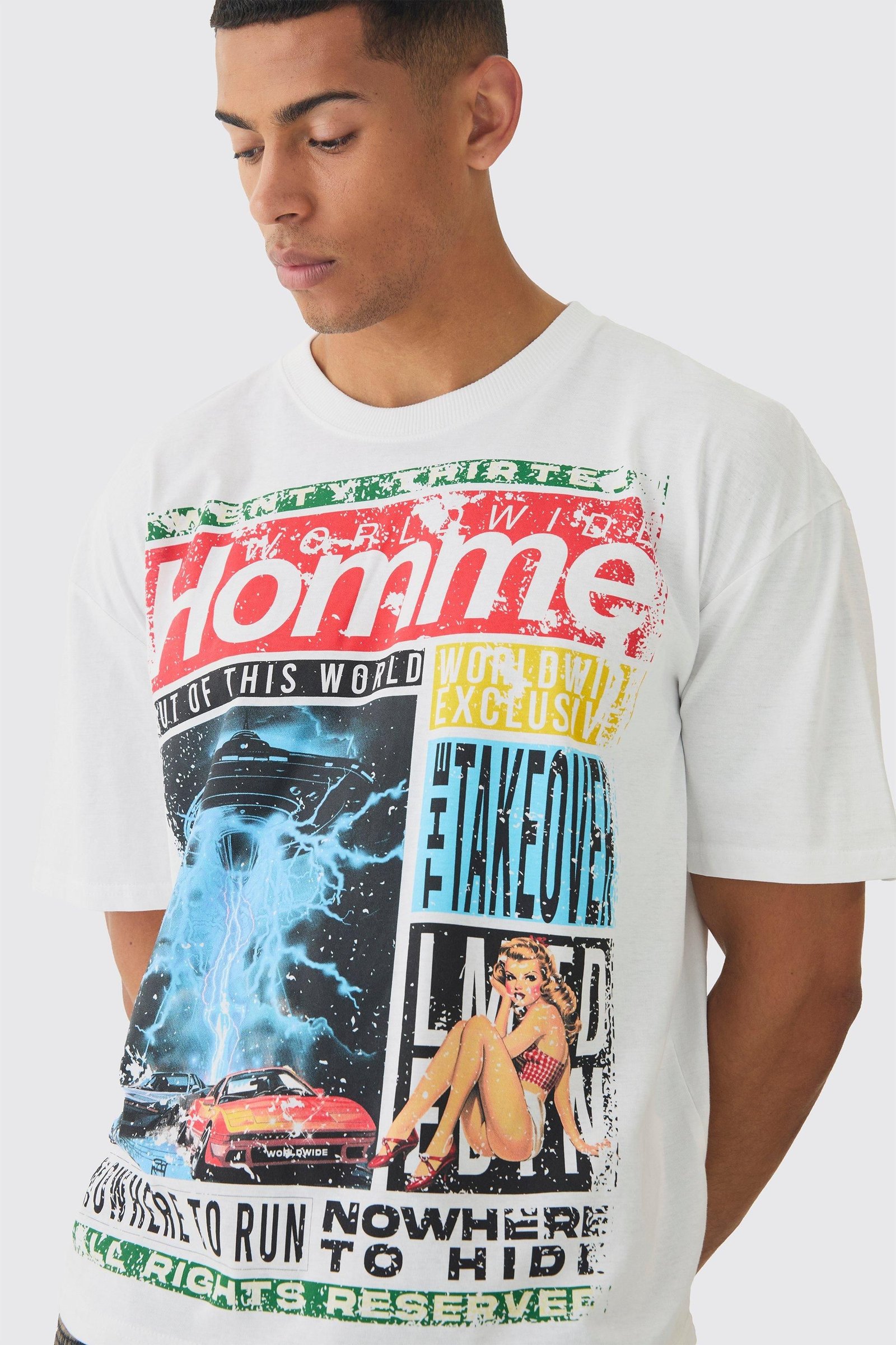 T-shirt oversize boxy l rjal b imprimé magazine