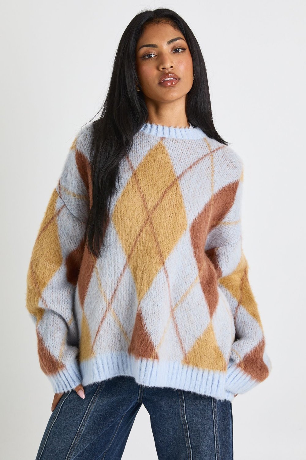 Pull à losanges ultra doux bleu ciel