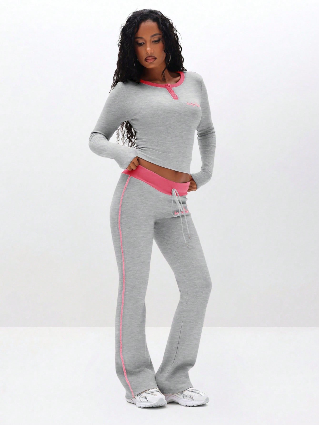 Ribbed Leggings With Pink Contrast Trim