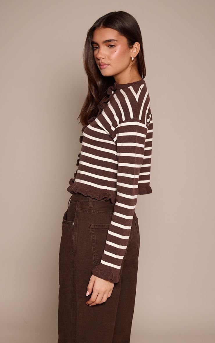 Cardigan rayé à volants chocolat