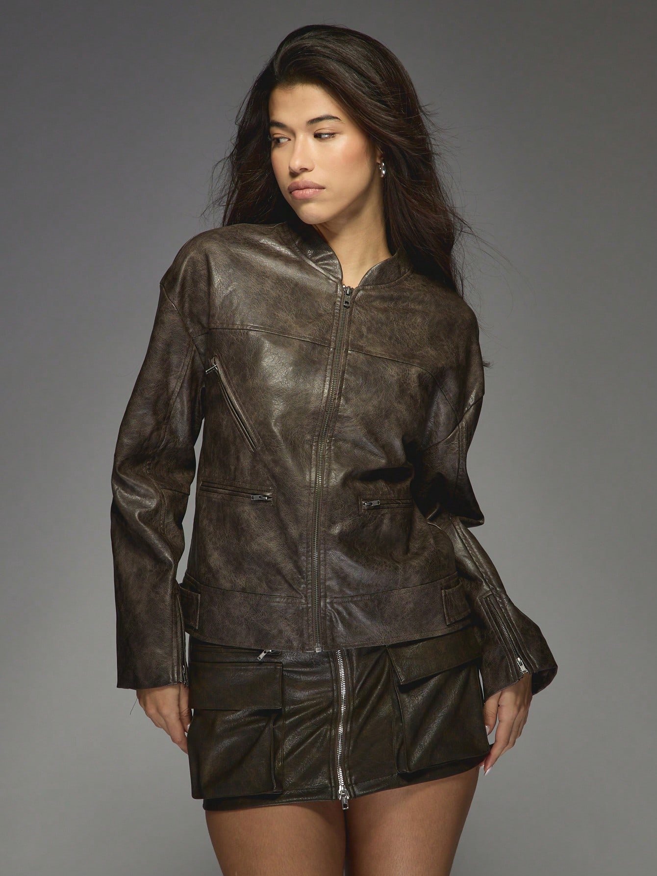 Distressed leather moto jacket