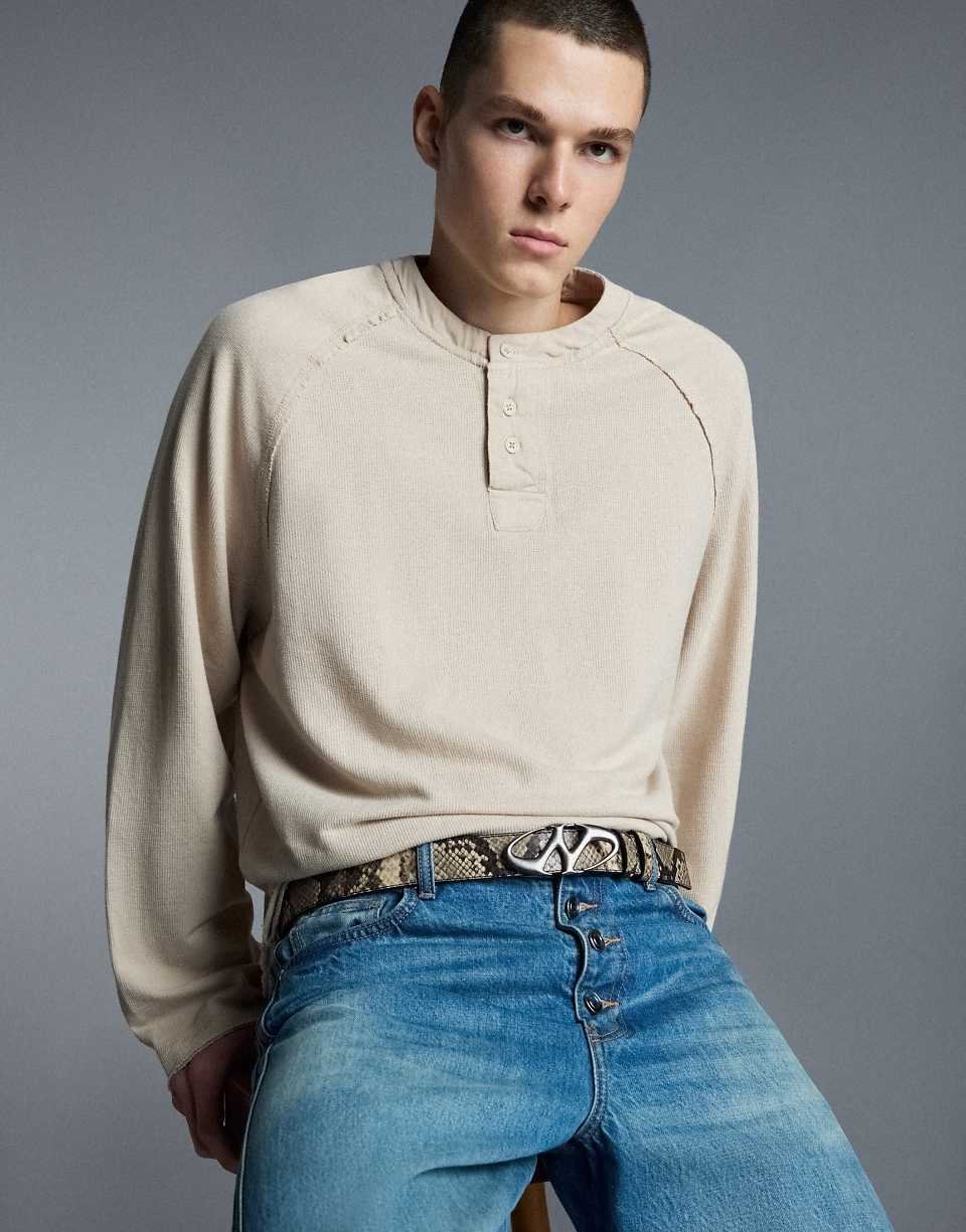 Ceinture à boucle imprimé animal beige