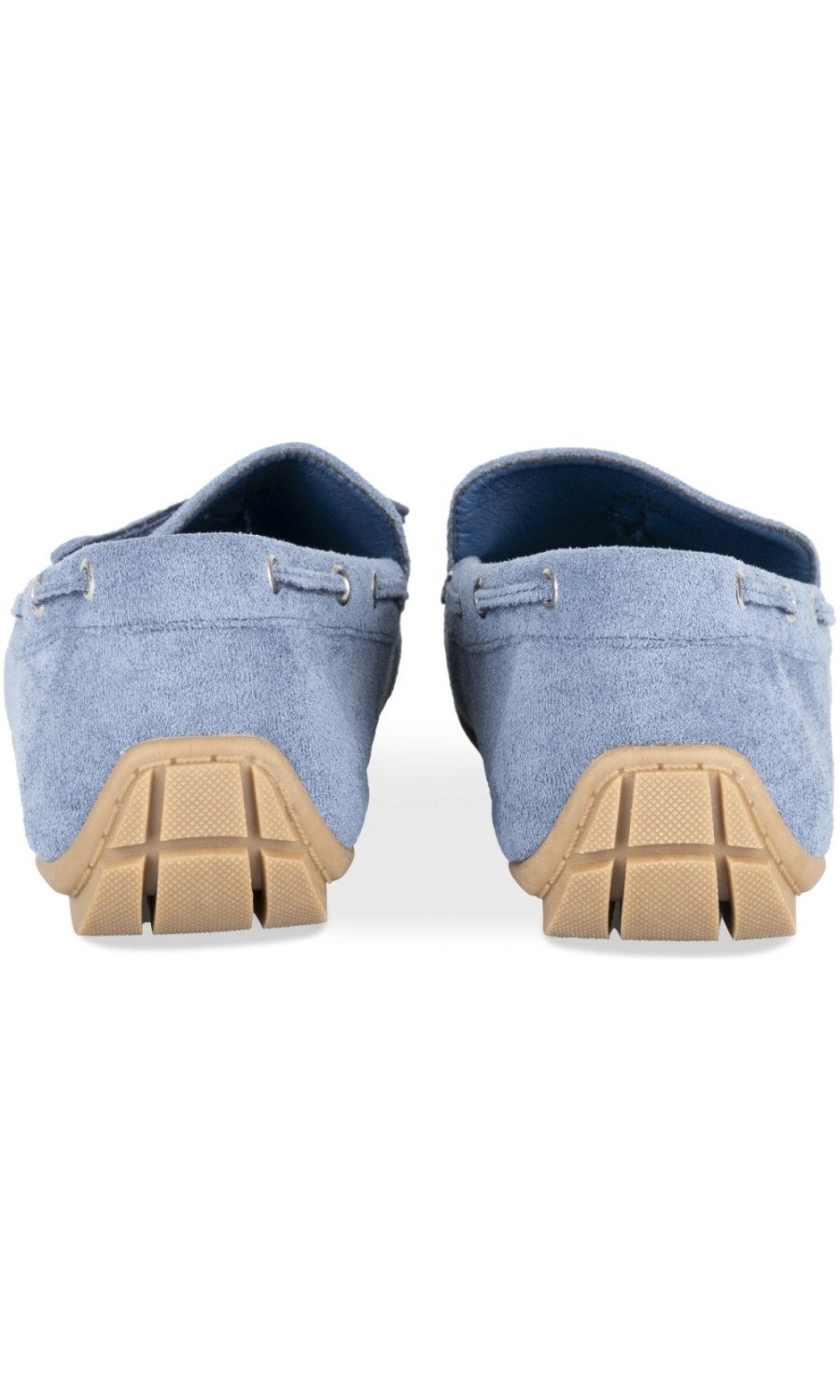 Sky blue suede-effect bow loafers