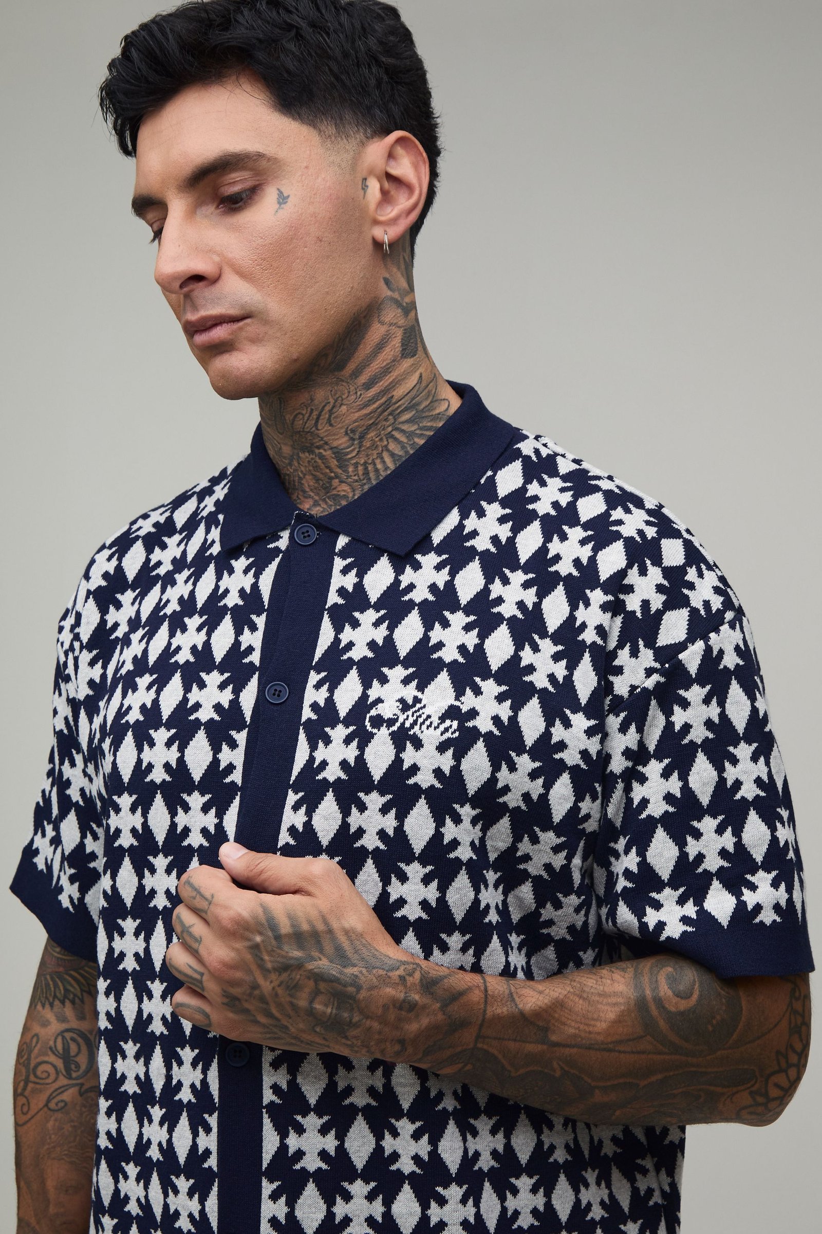 Chemise en maille jacquard à patchs - Tall