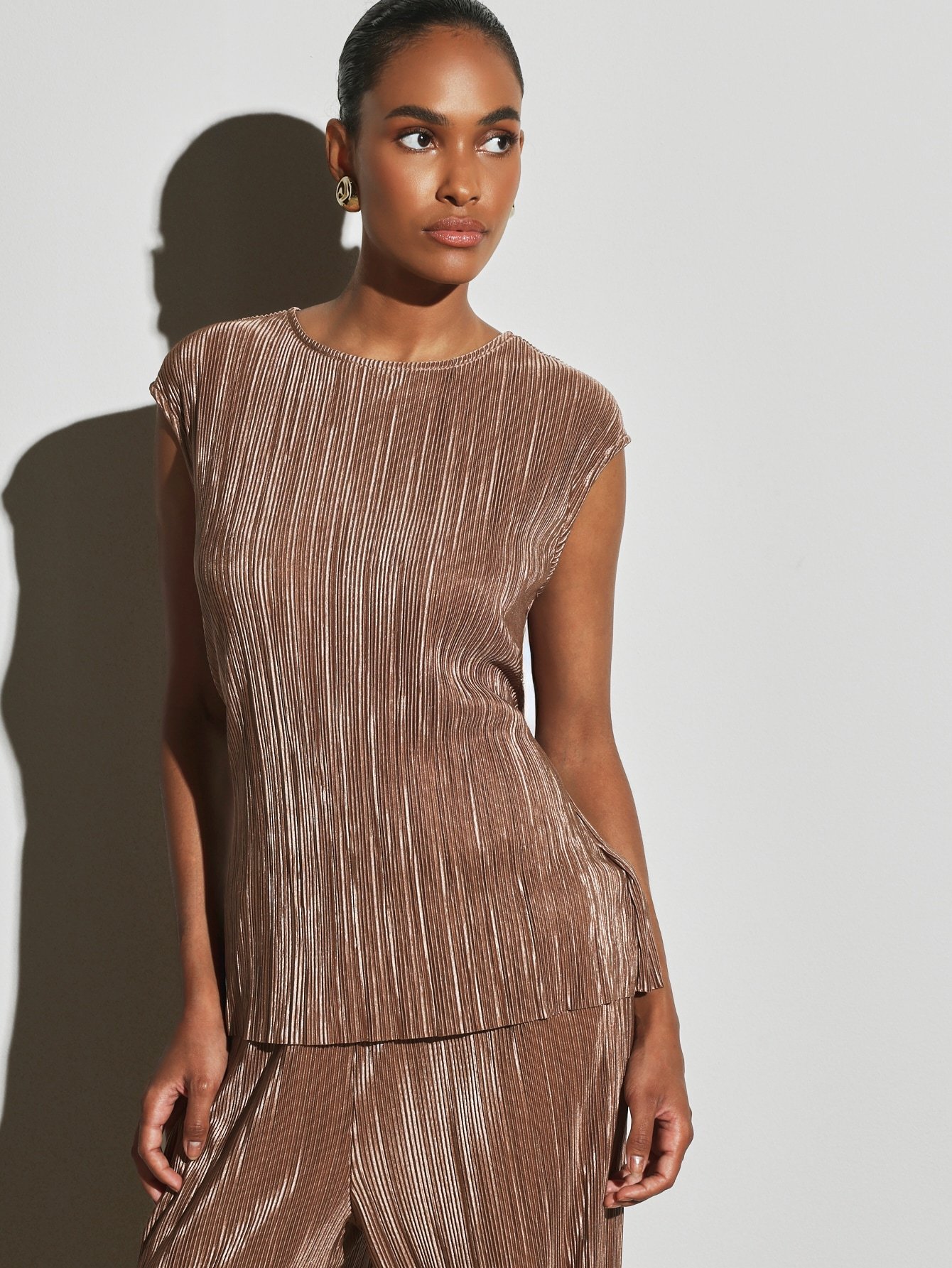 Ensemble blouse w serwal palazzo plissé métallisé