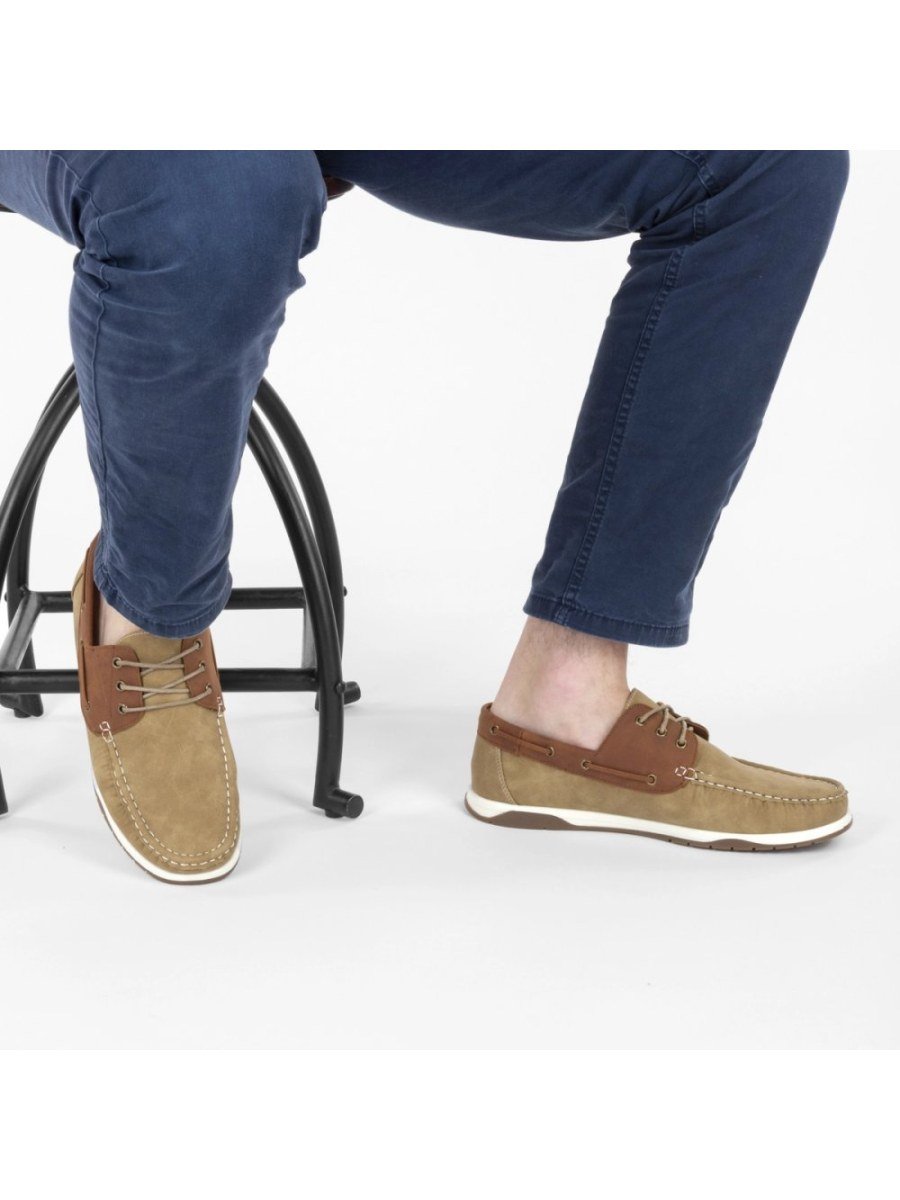 Beige two-tone boat shoes