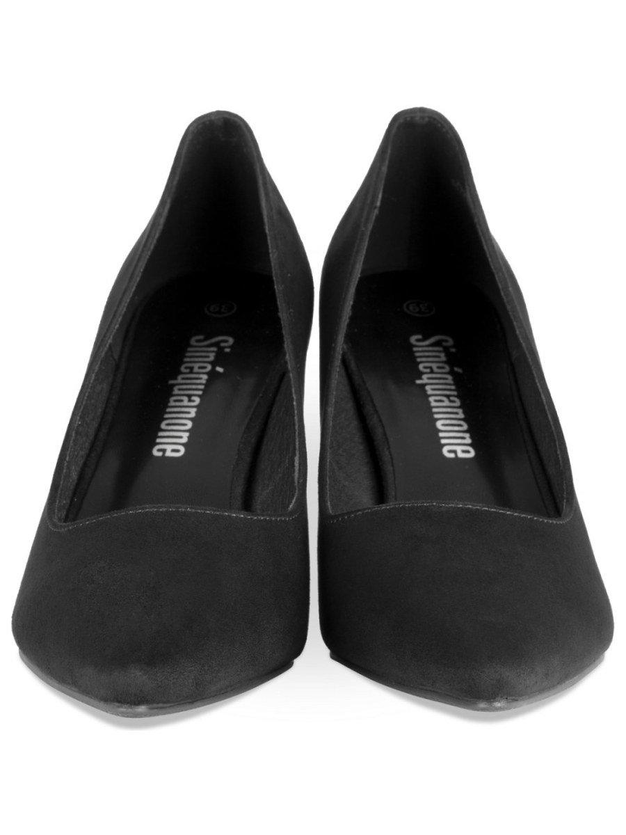 Black pointed flared stiletto pumps