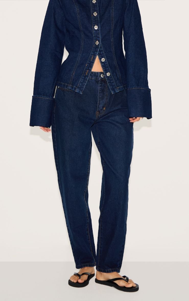 Jean mom taille haute indigo