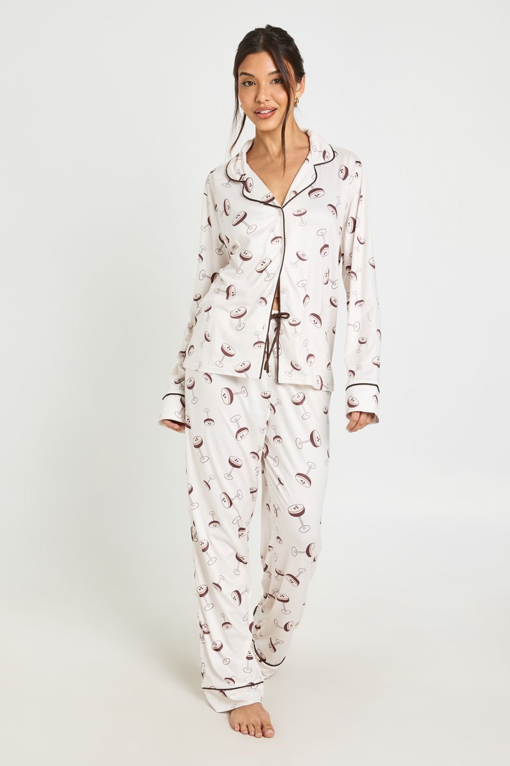 Cocktail print top and trouser pyjama set with piping