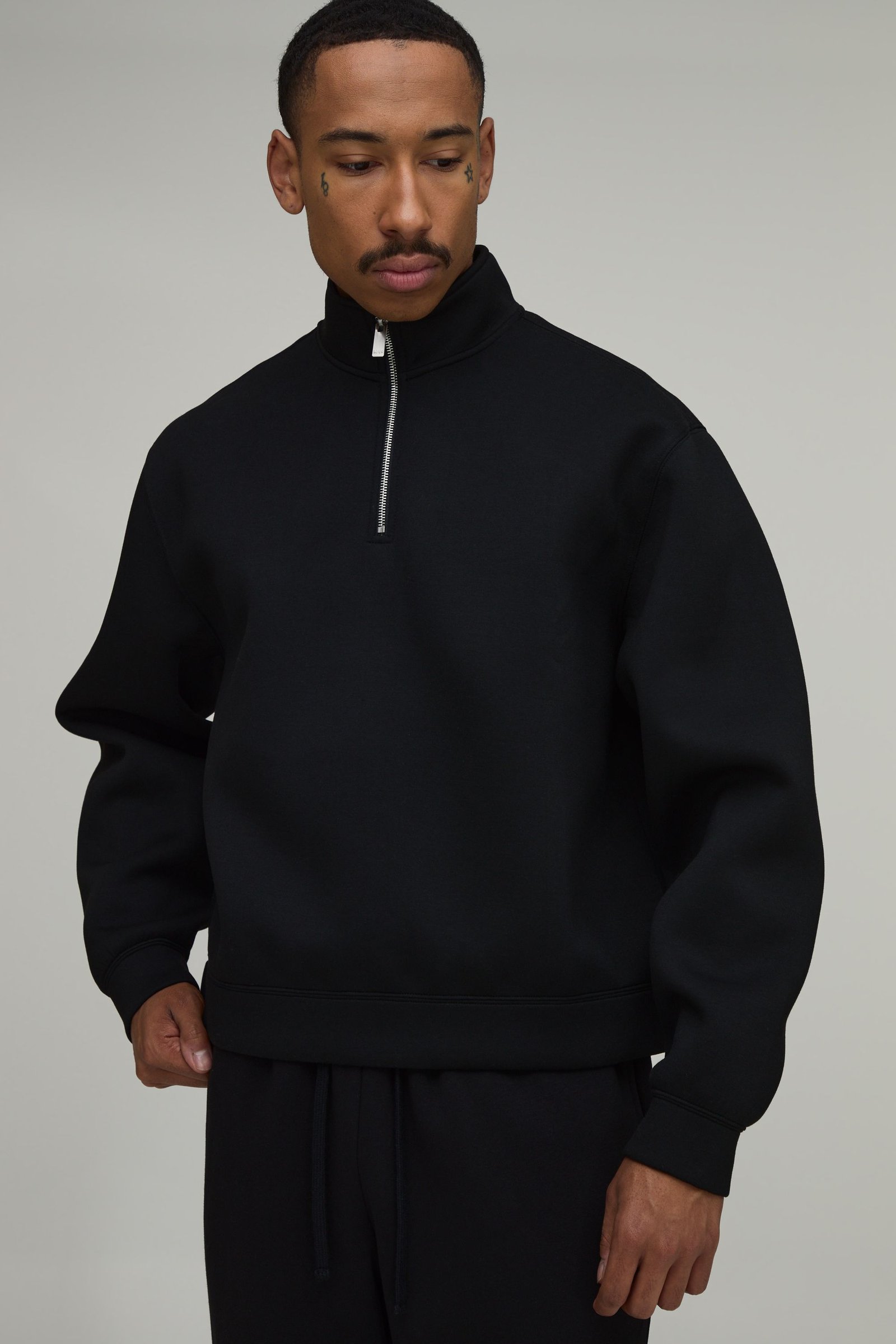Sweatshirt Scuba Oversize Col Montant Avec Zip 1/4