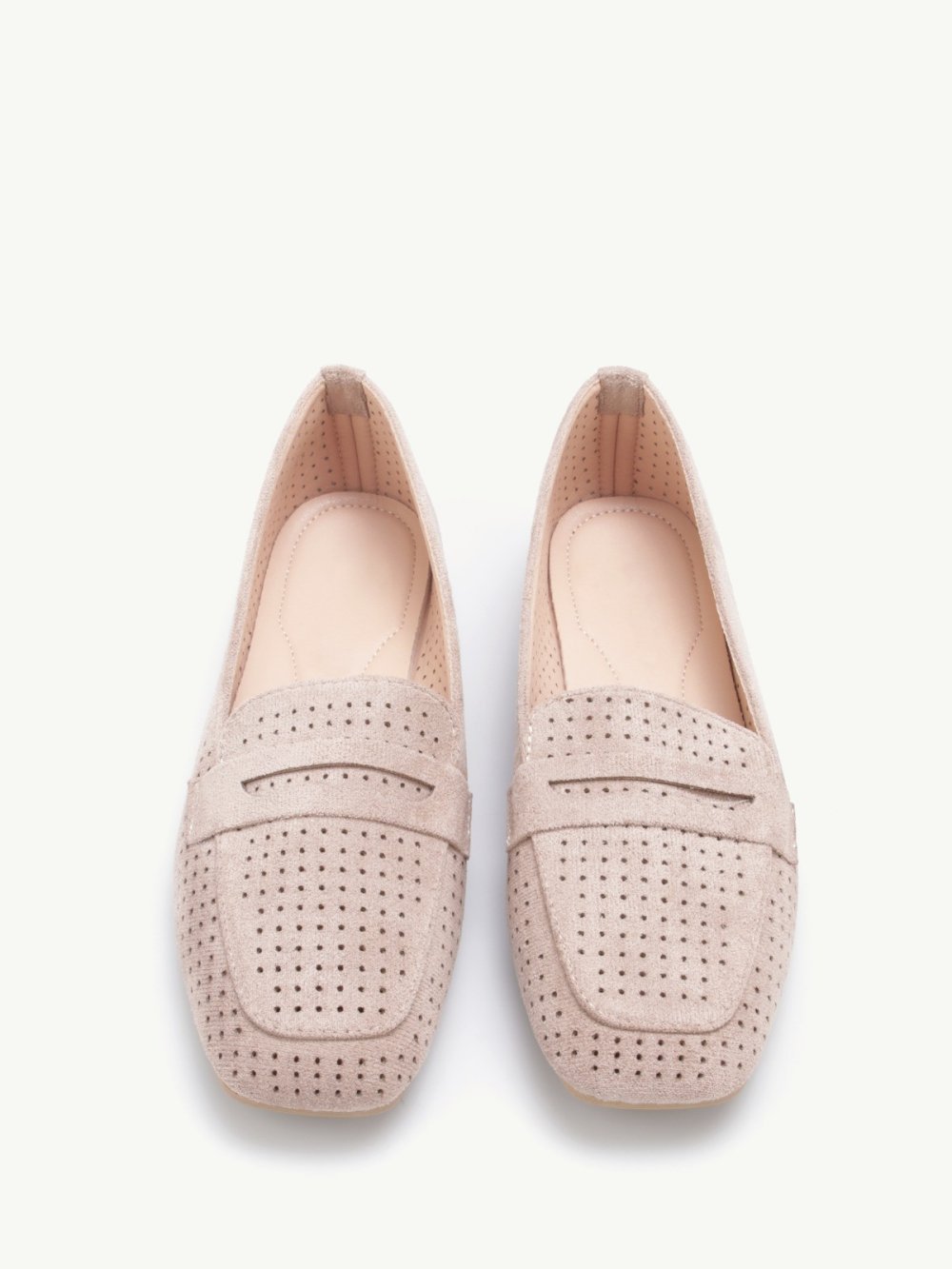 Taupe perforated suedette loafers