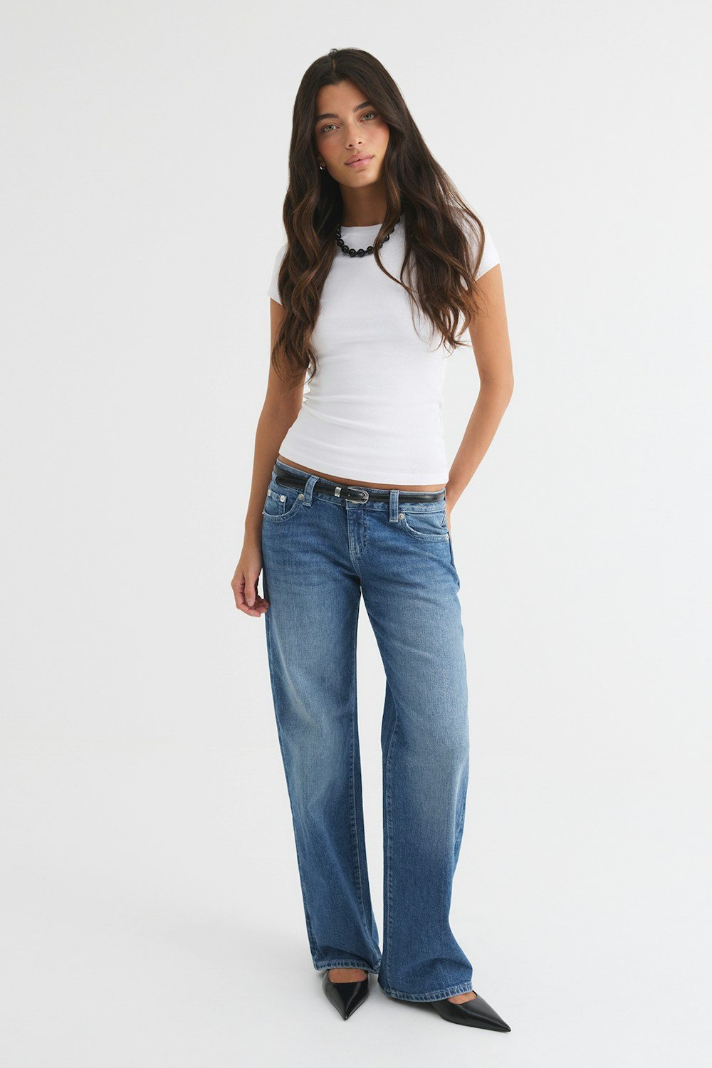 Jean large taille basse bleu