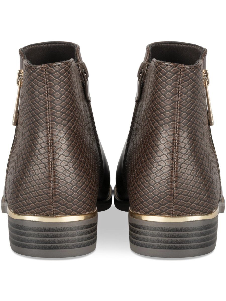 Bottines zip doré effet serpent marron