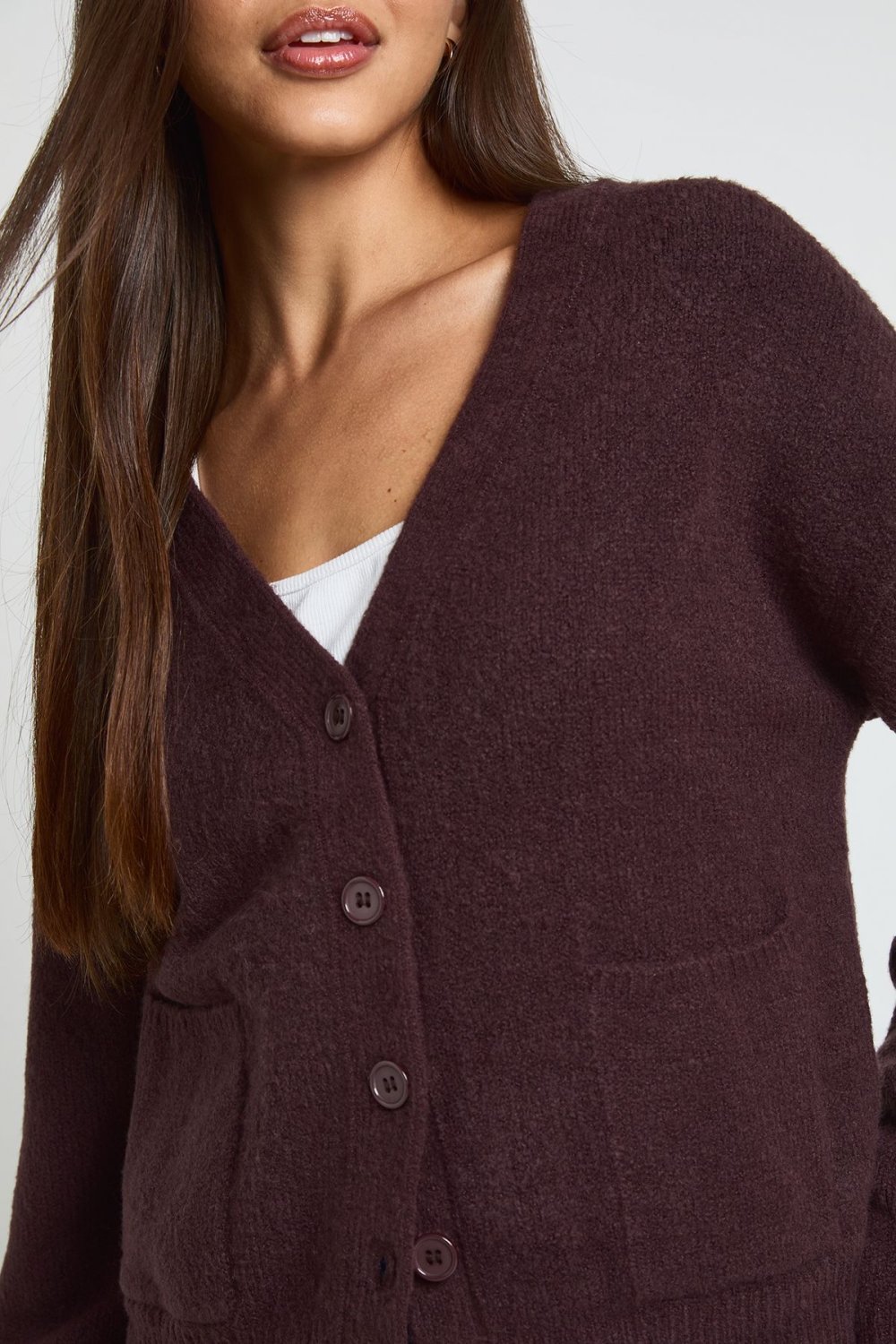 Cardigan col V b jyab, chocolat