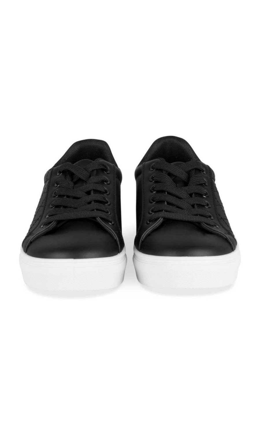 Black quilted sneakers, white heel tab