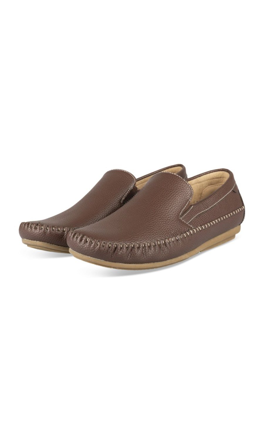 Dark brown grained loafers, elastic gussets