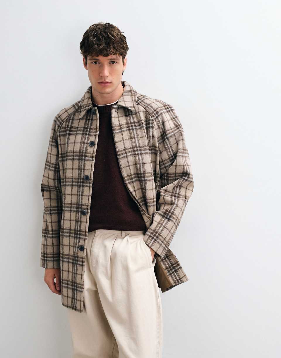 Manteau effet laine à carreaux beige