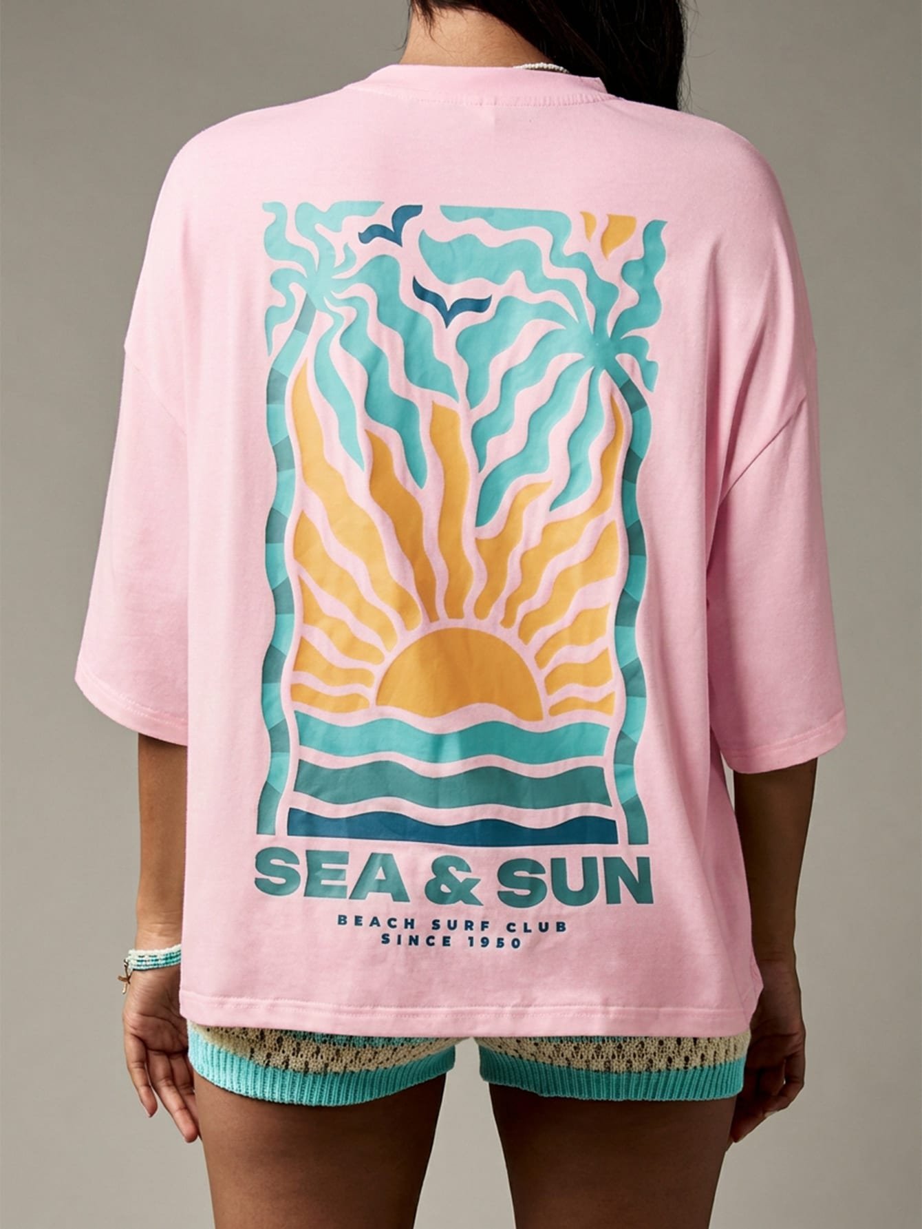T-shirt graphique oversize à imprimé plage