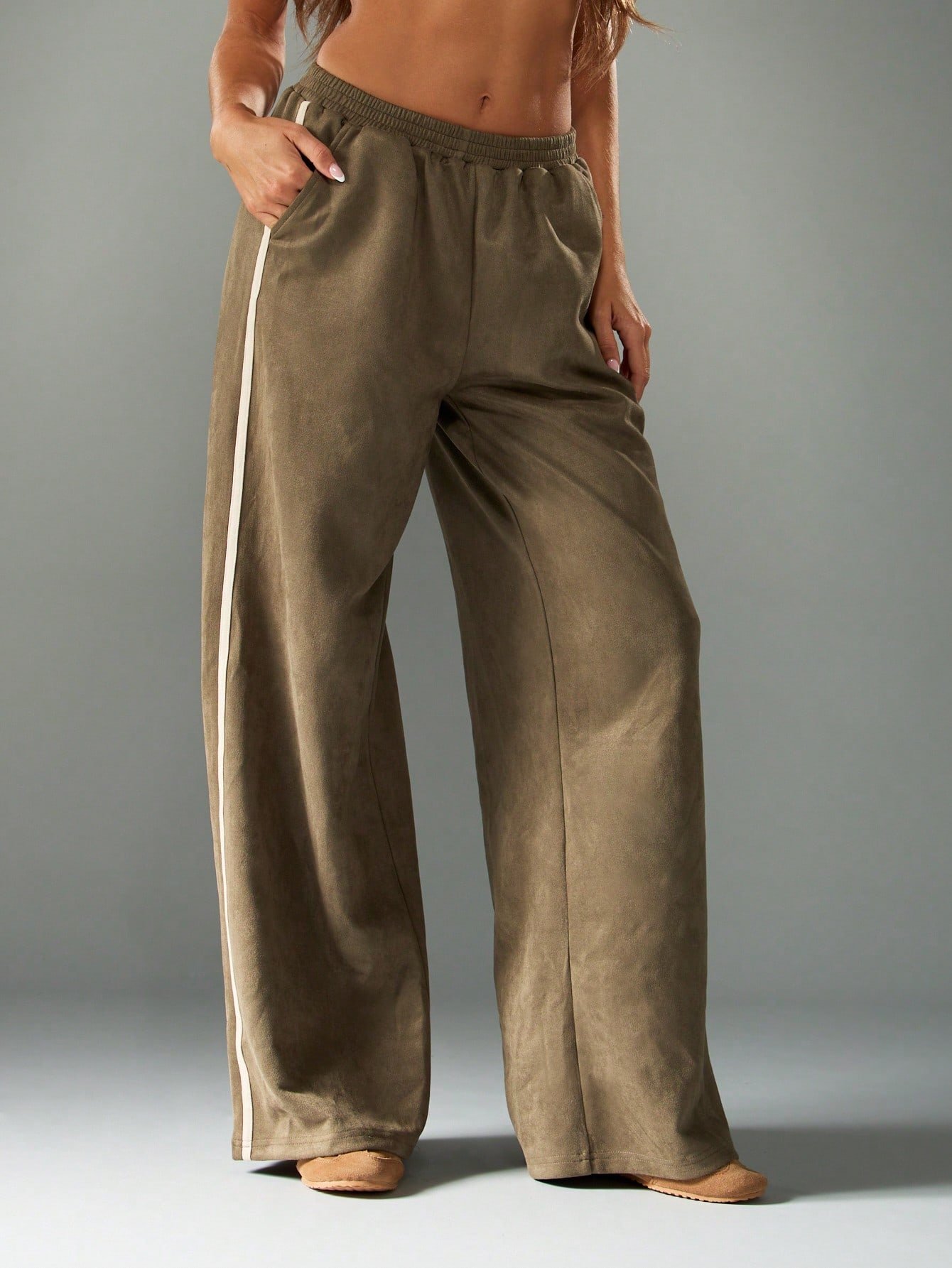Pantalon de jogging large en daim avec taille élastique