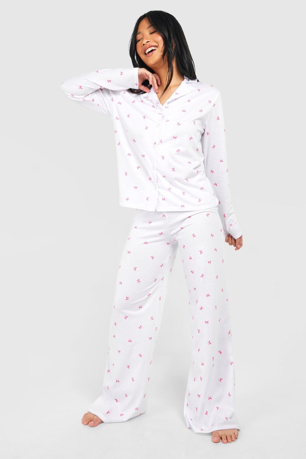 Bow print shirt and trouser pyjama set - Petite