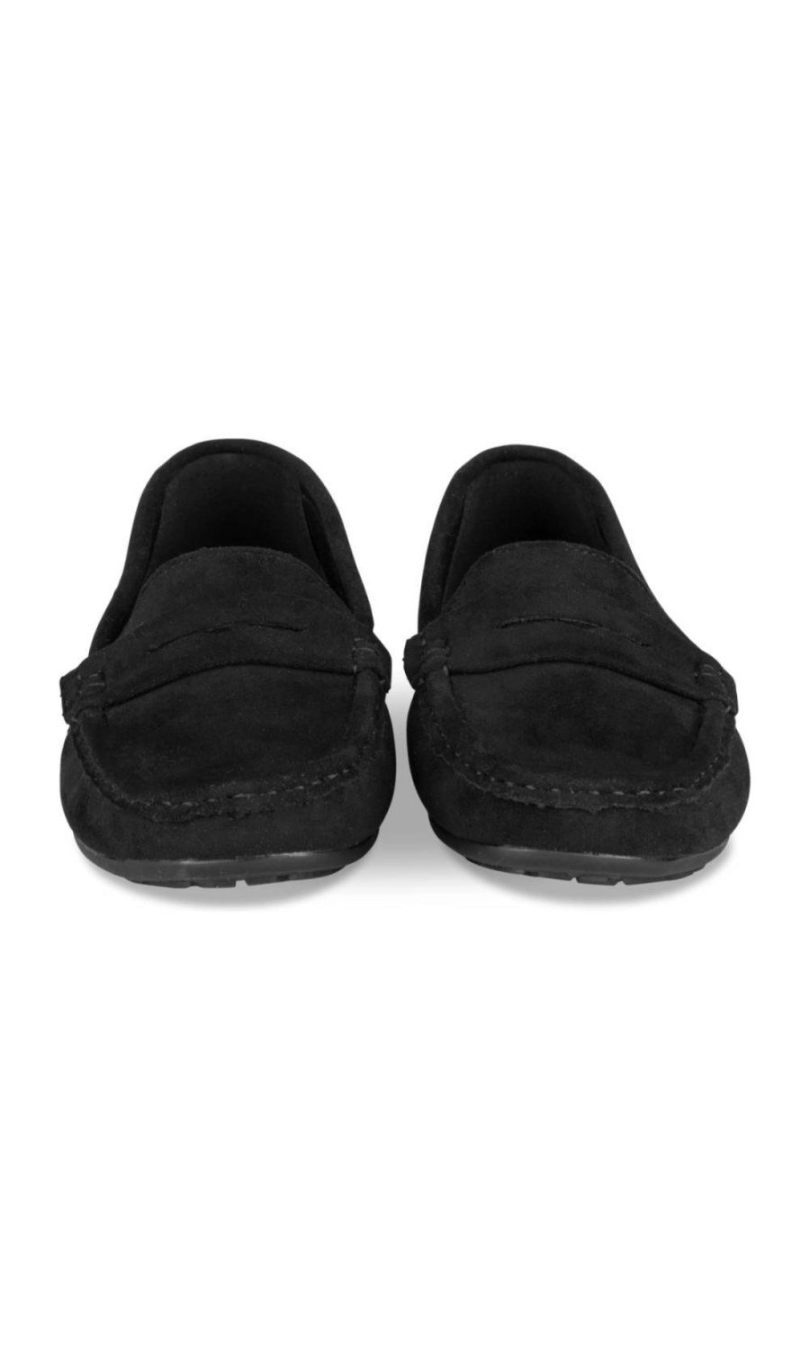 Black flat faux suede loafers