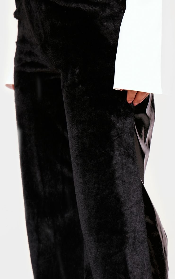 Pantalon droit en PU à panneau effet mouillé