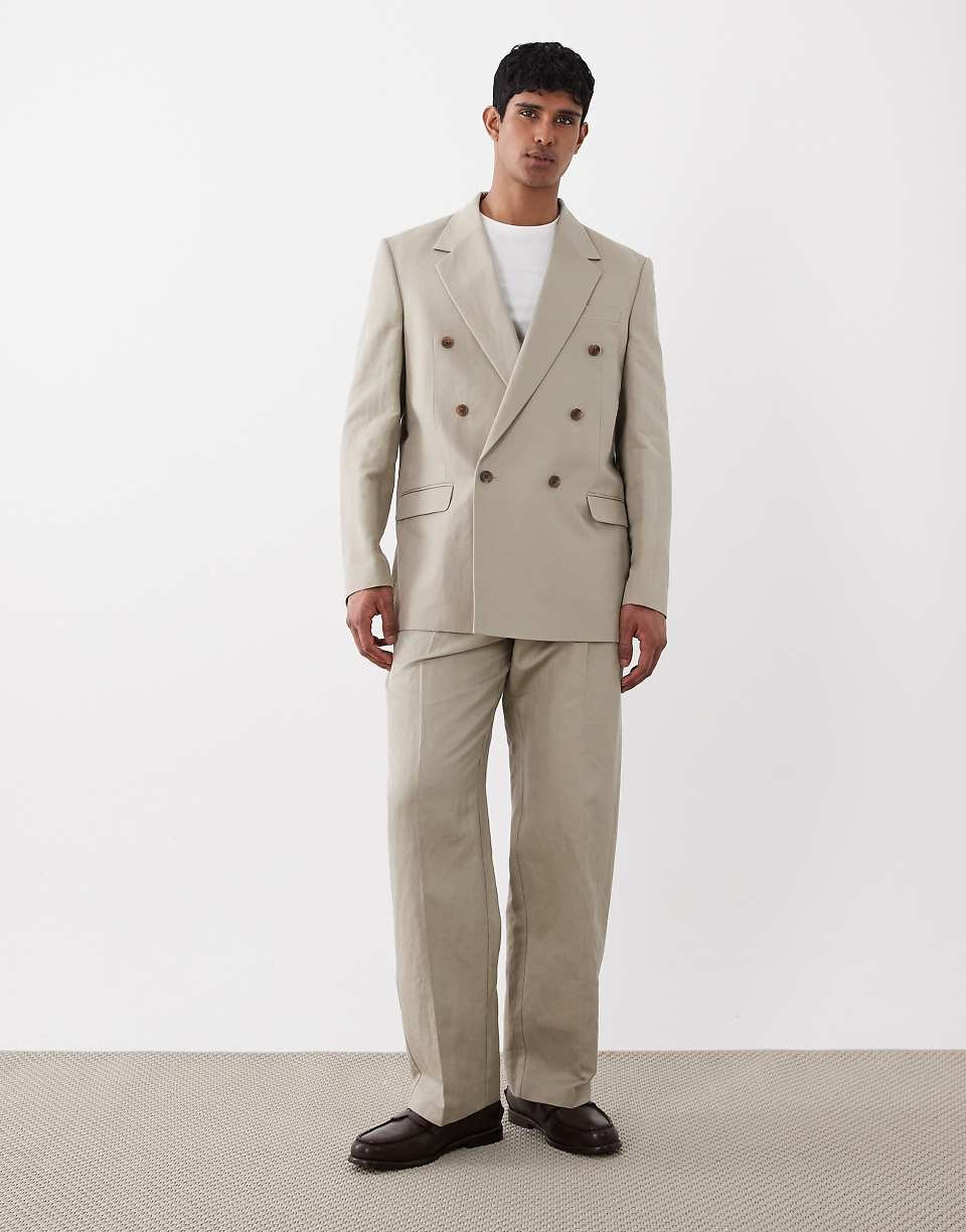 Pantalon de costume oversize fuselé en lin majoritaire - Marron clair