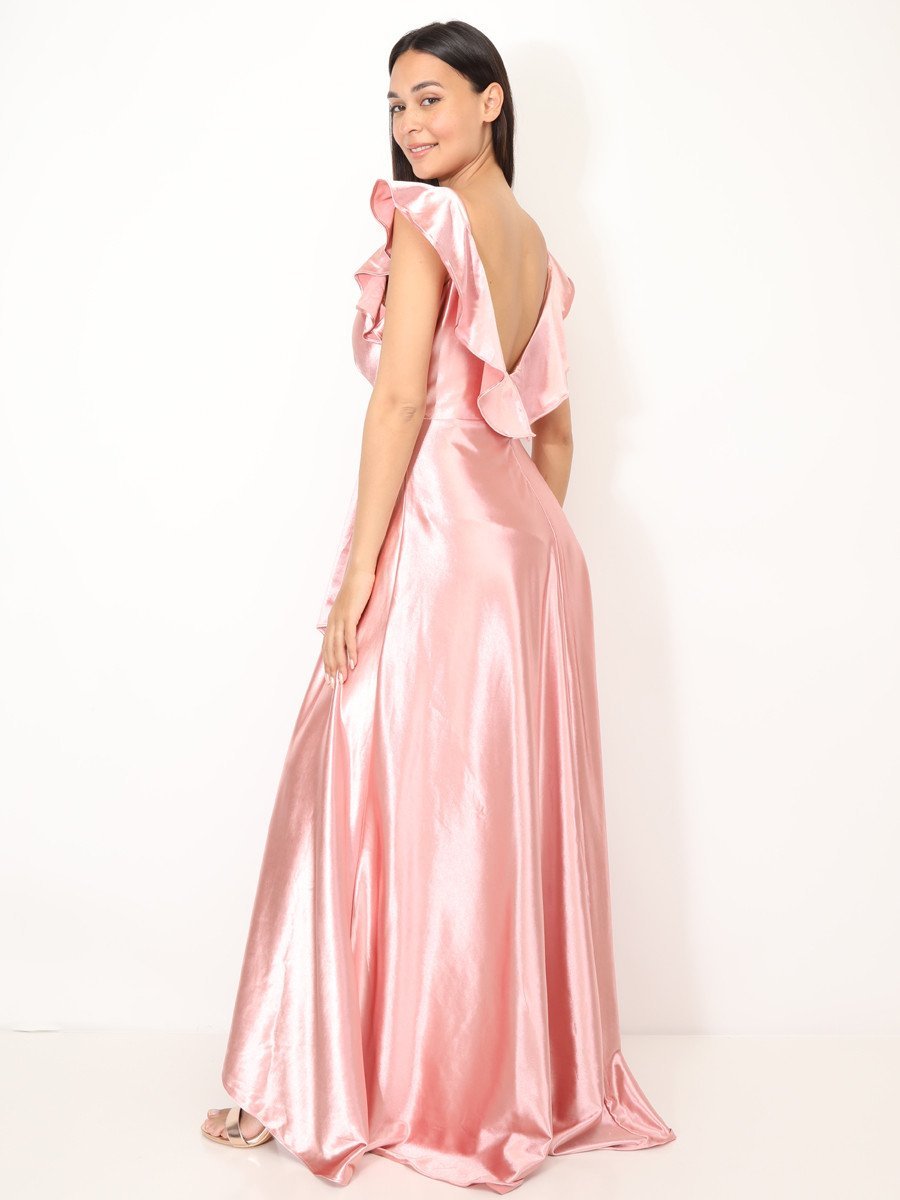 Robe twila satin b mancherons volants vieux rose