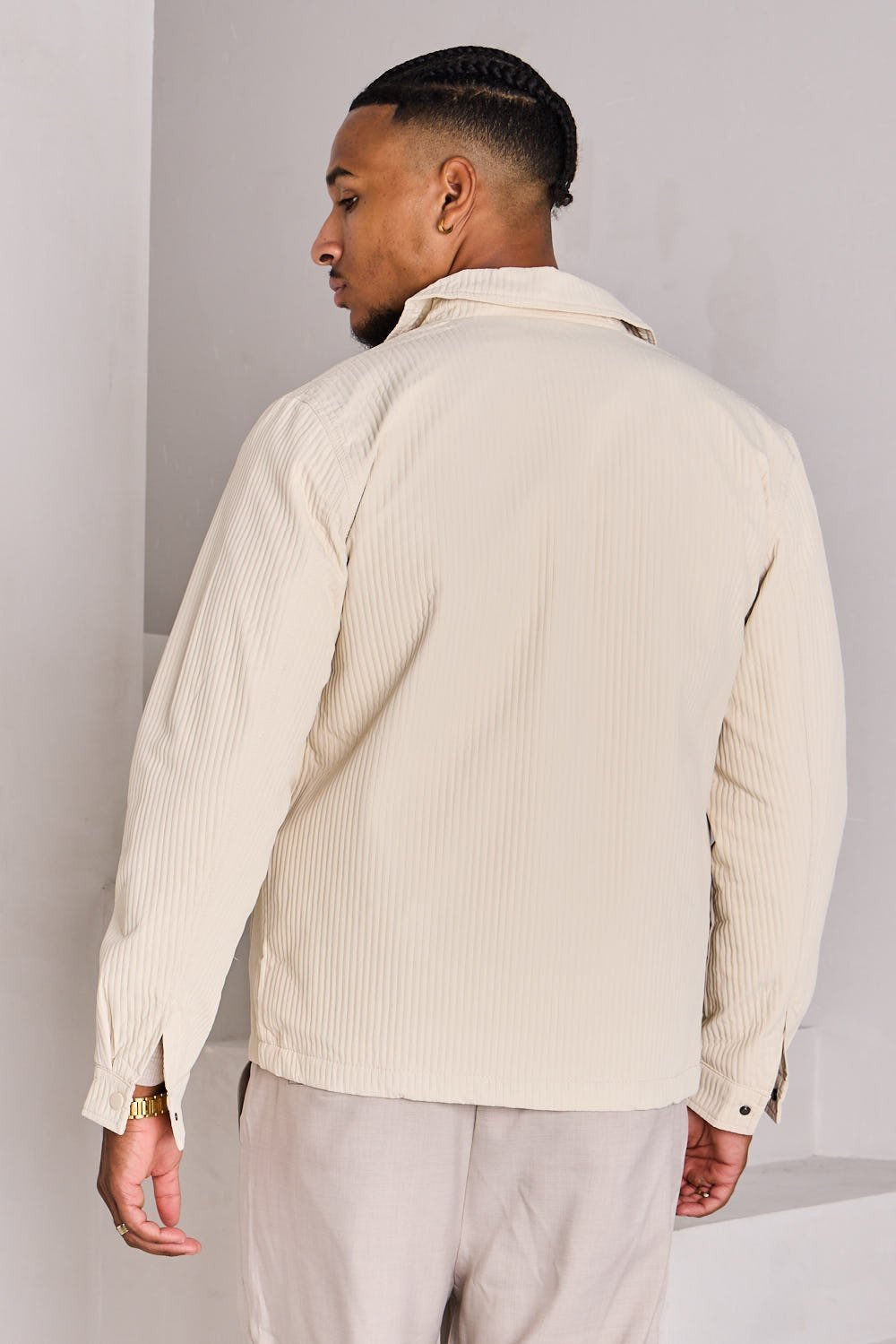 Veste côtelée beige b zip w col rabat