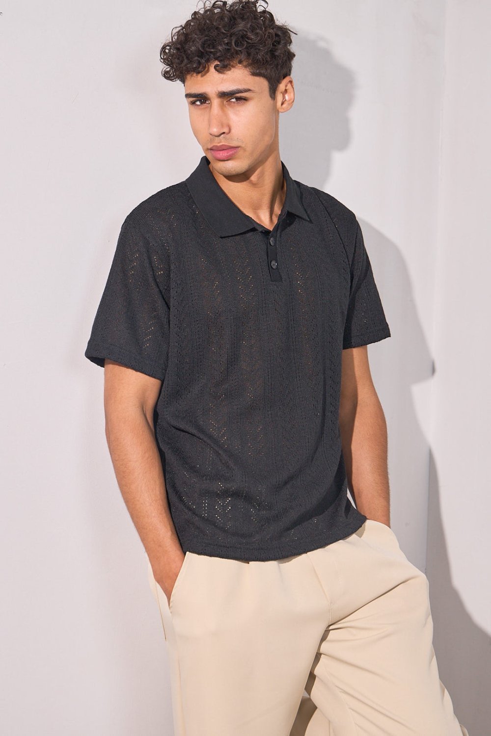 Polo en maille légère noir