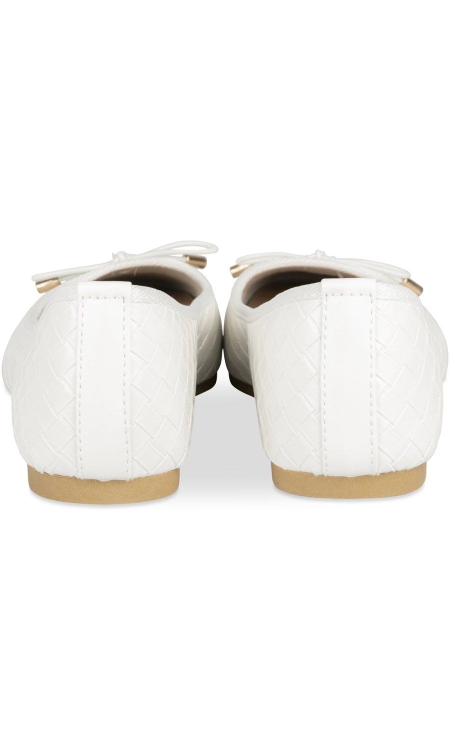 White woven-texture bow ballerinas