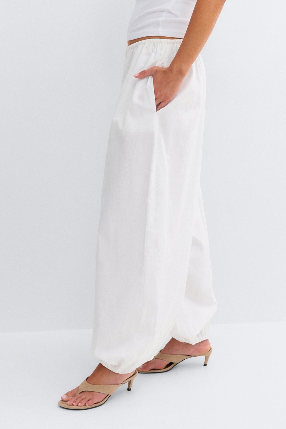 Pantalon ballon en coton taille mi-haute