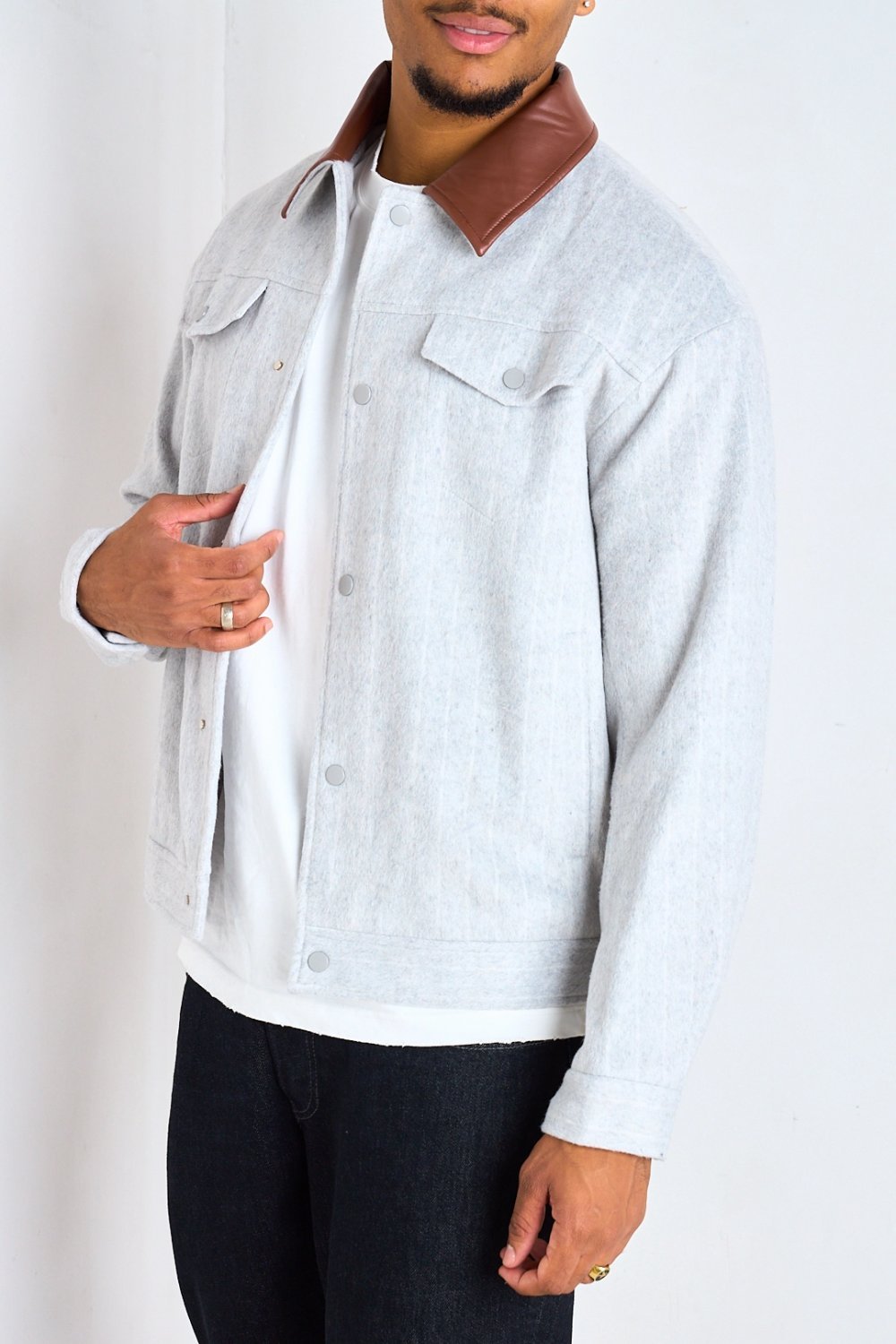 Grey jacket with brown collar