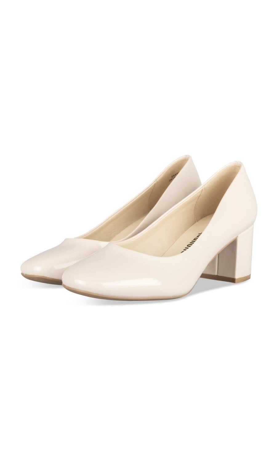 Beige patent square-toe pumps