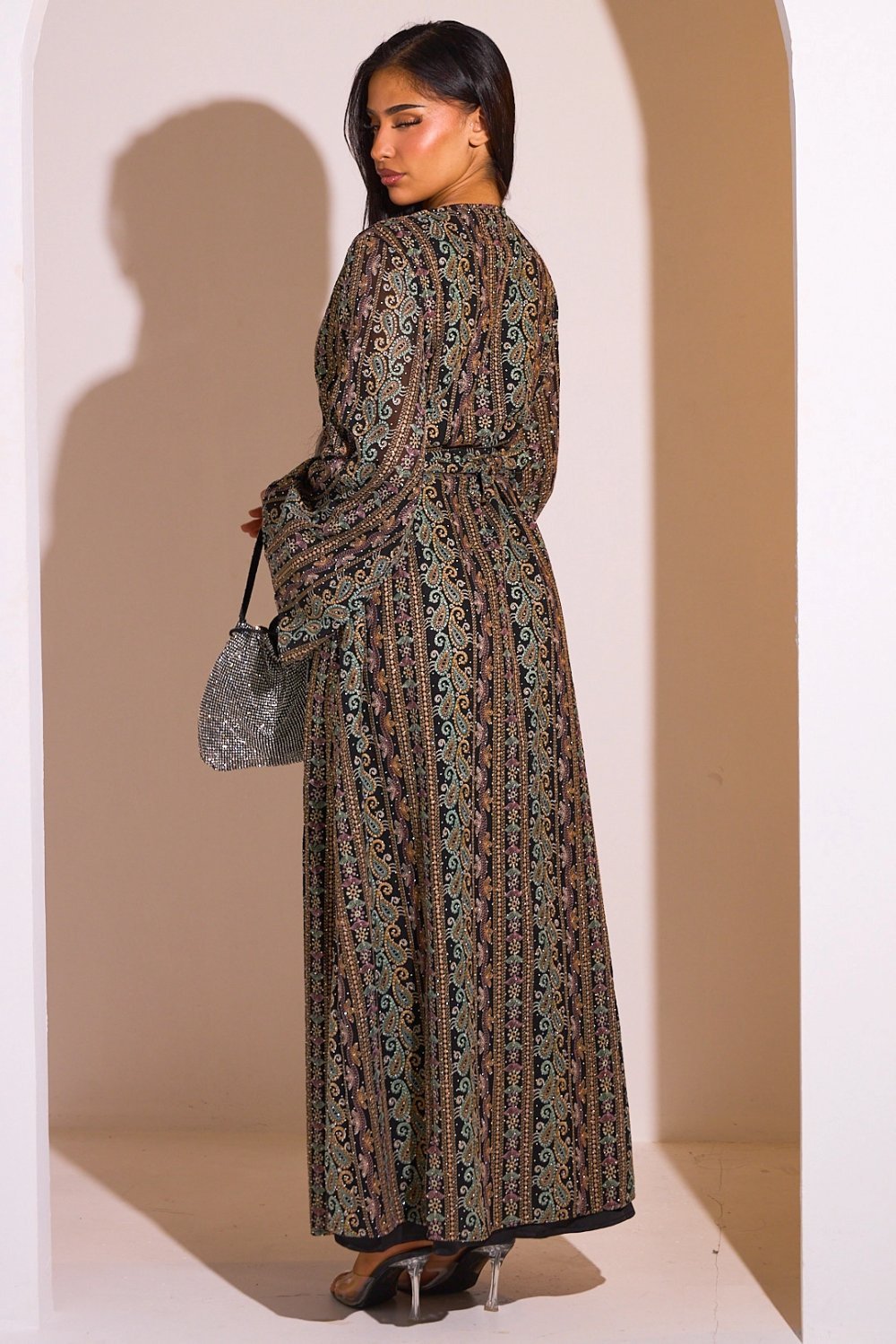 Black abaya and multicoloured kimono set