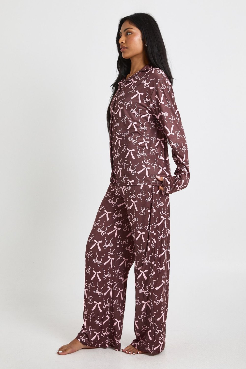 Pyjama chemise et pantalon chocolat