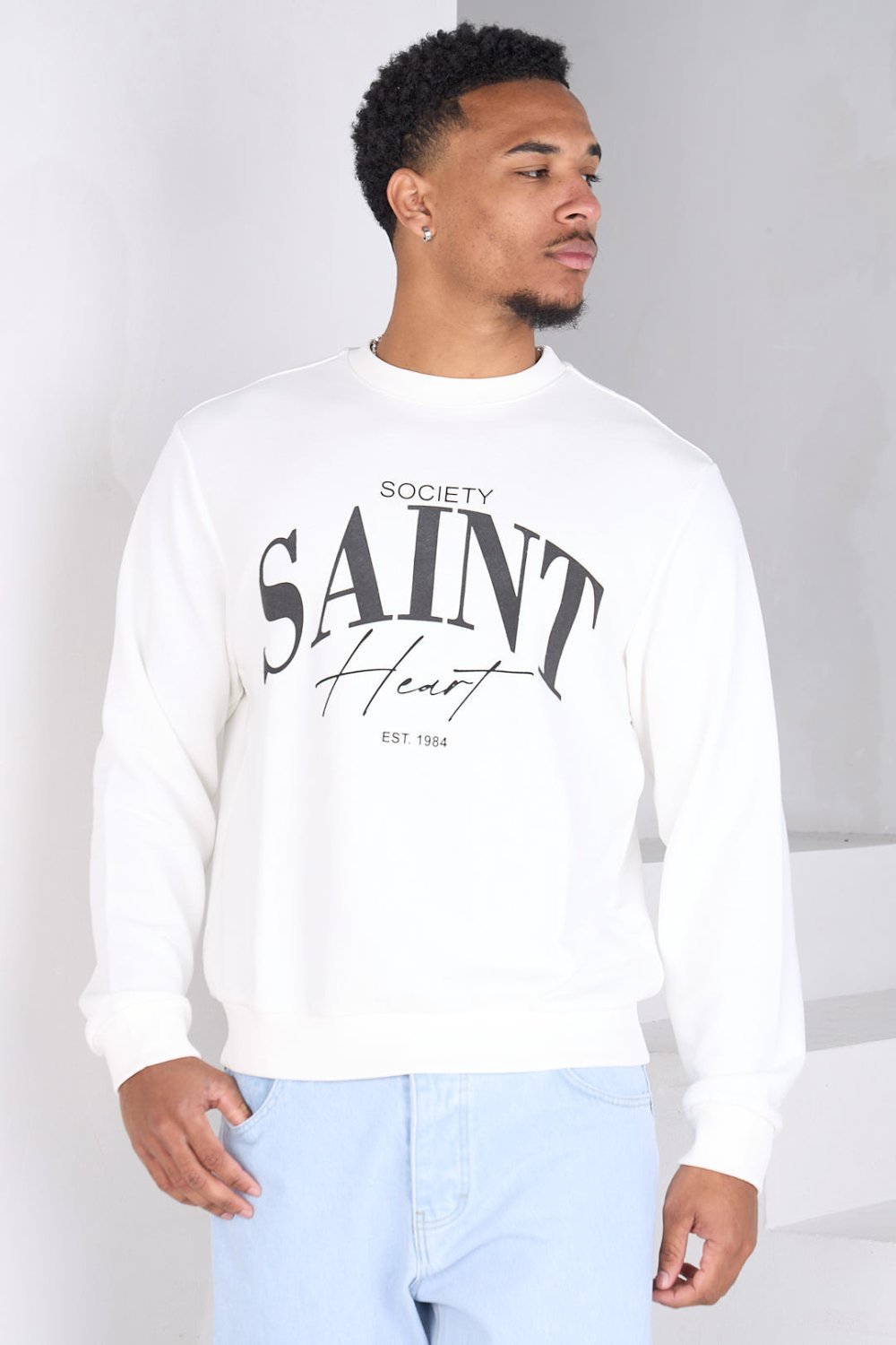 Sweat imprimé col rond écru