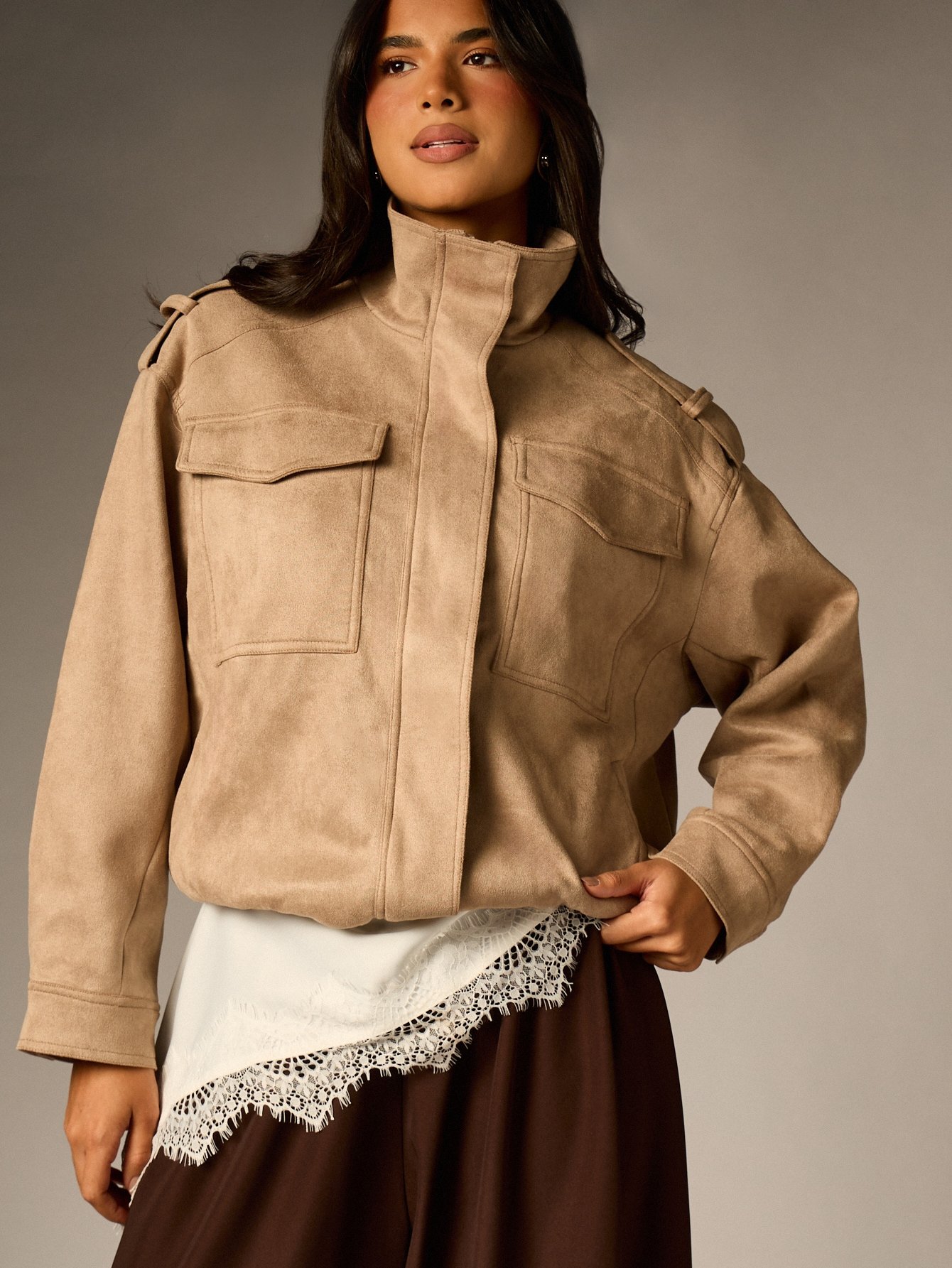 Veste Militaire En Faux Avec Col Montant