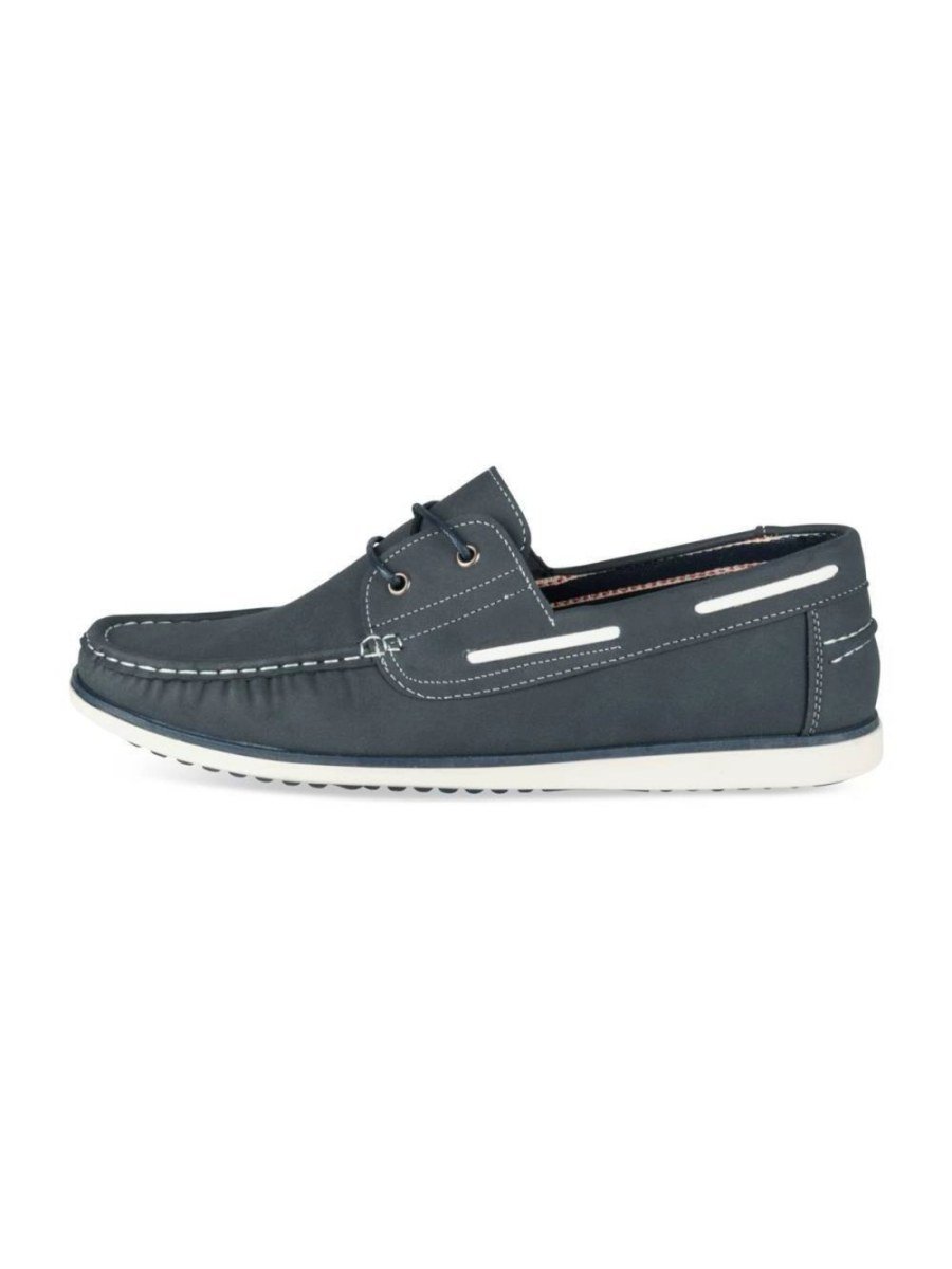 Navy boat shoes with white lace