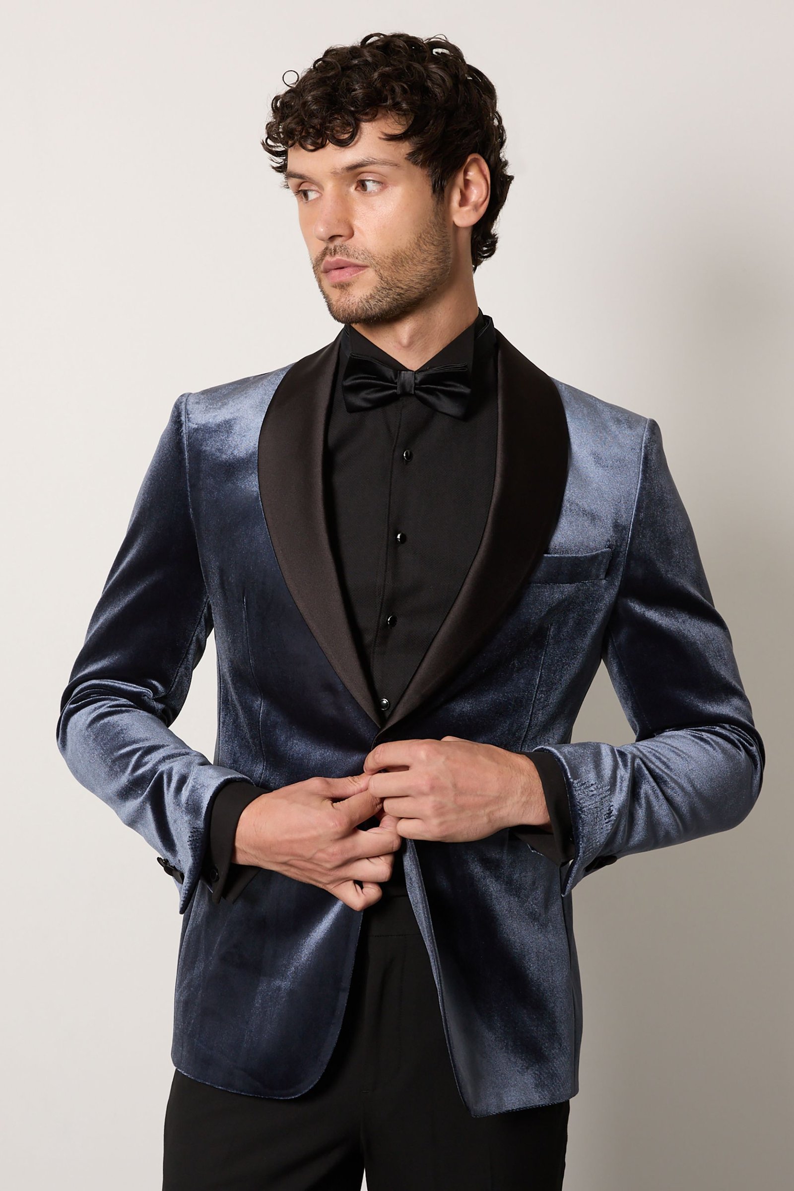 Veste de smoking cintrée en velours gris foncé